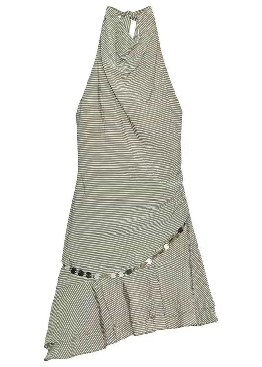 Women's Mini Dress Halter Striped Chain Detail 4