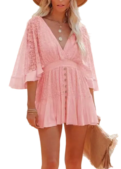 Women's Mini Dress Hollow Out Lace Batwing Sleeve 1