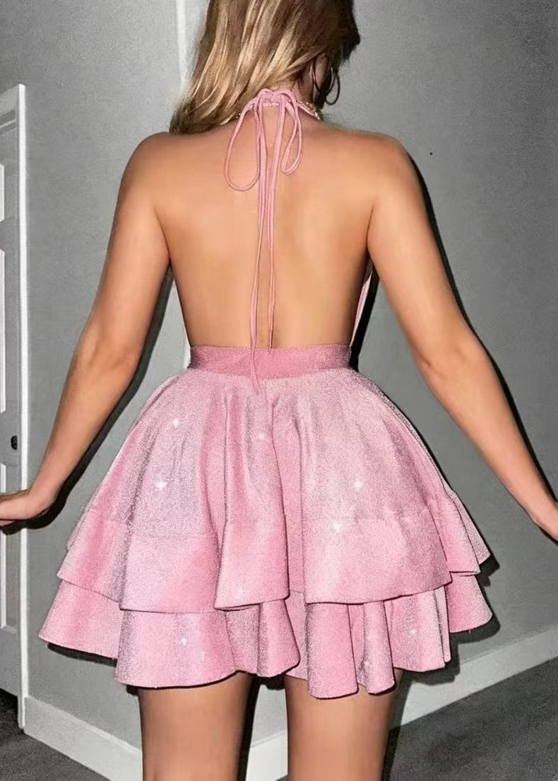Women's Mini Dress Layered Halter Backless 4