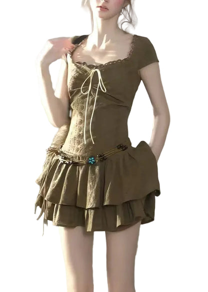 Women's Mini Dress Layered Square Collar Short Sleeve 0