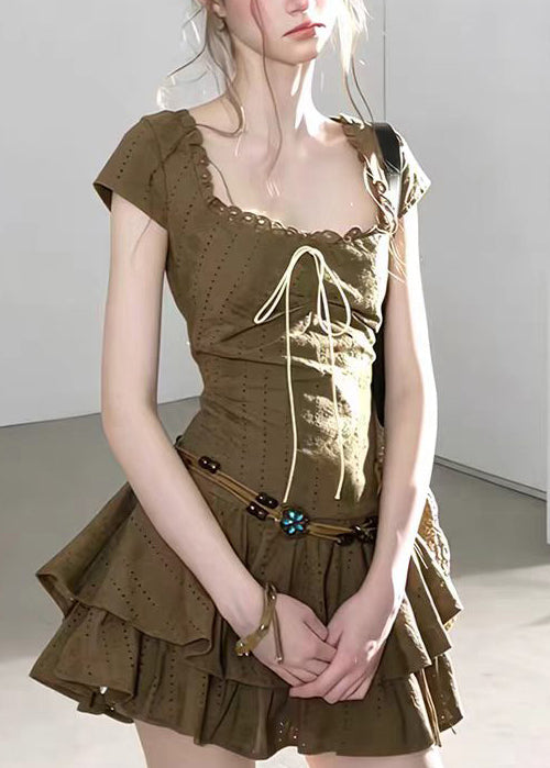 Women's Mini Dress Layered Square Collar Short Sleeve 2