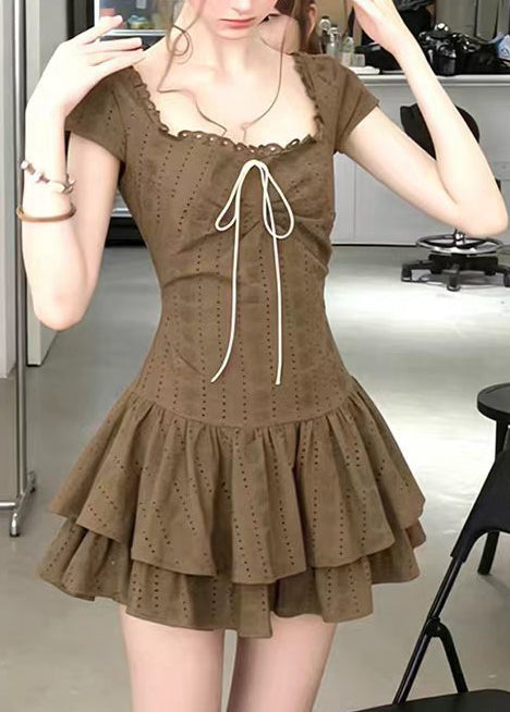 Women's Mini Dress Layered Square Collar Short Sleeve 4