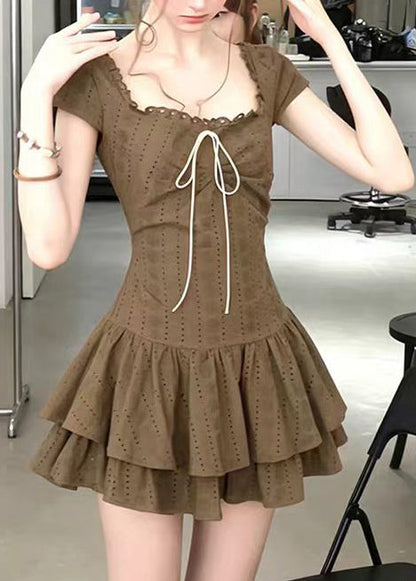 Women's Mini Dress Layered Square Collar Short Sleeve 4