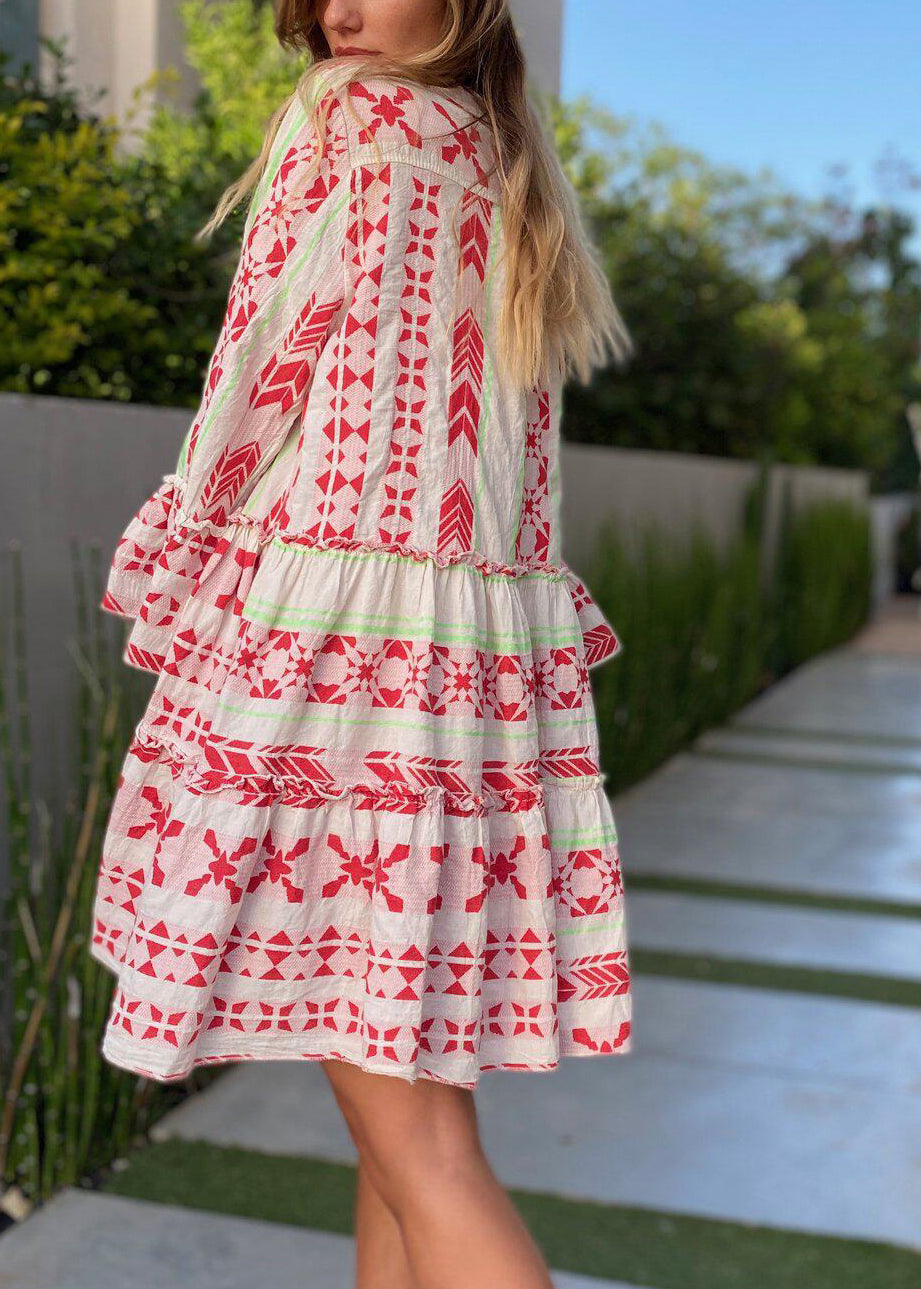 Women's Mini Dress Oversized Print Bracelet Sleeve 3