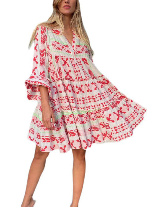 Women's Mini Dress Oversized Print Bracelet Sleeve 4