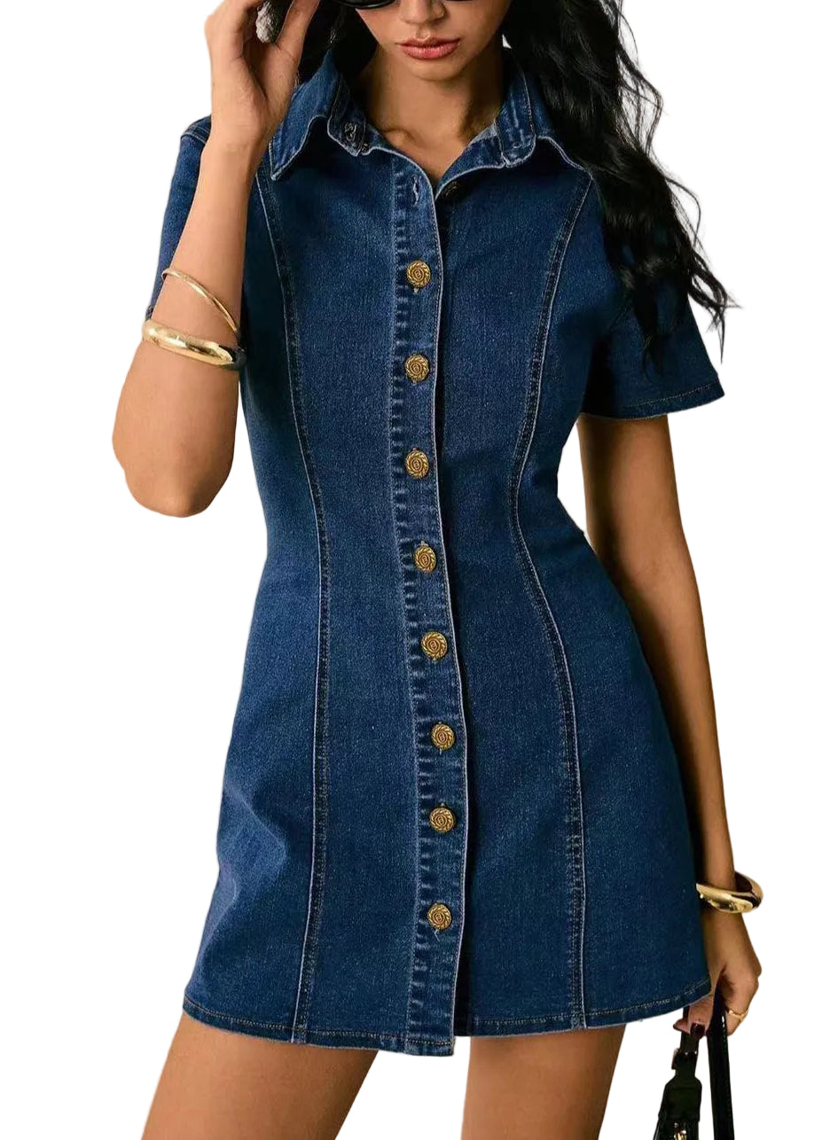 Women's Mini Dress Peter Pan Collar Tie Waist Short Sleeve 0
