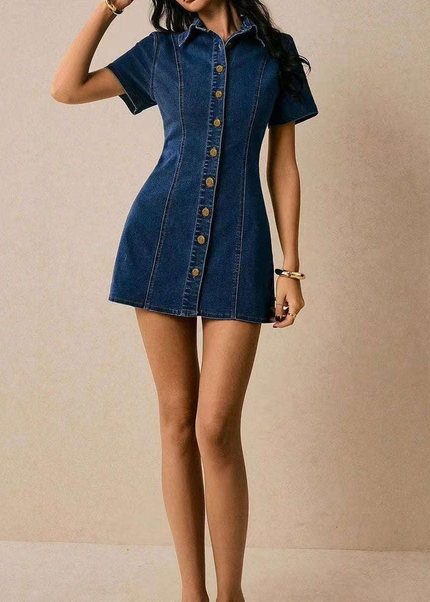 Women's Mini Dress Peter Pan Collar Tie Waist Short Sleeve 1