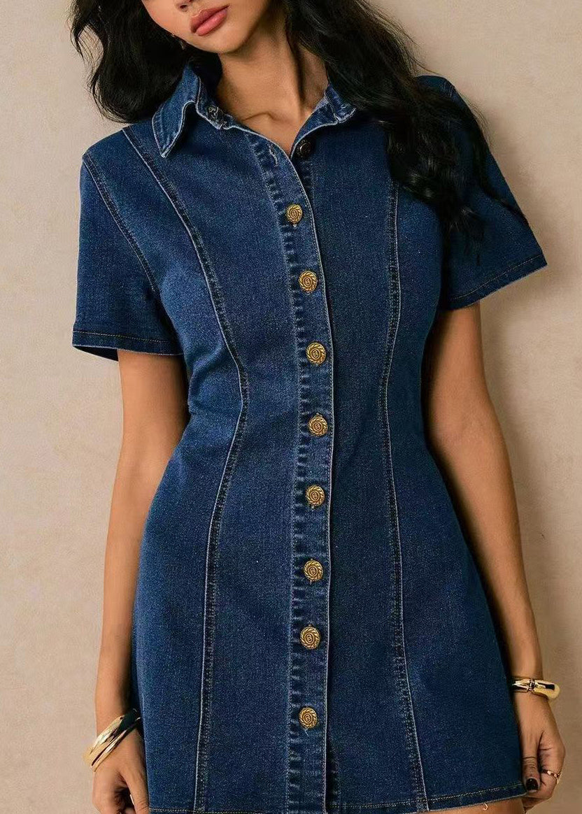 Women's Mini Dress Peter Pan Collar Tie Waist Short Sleeve 3