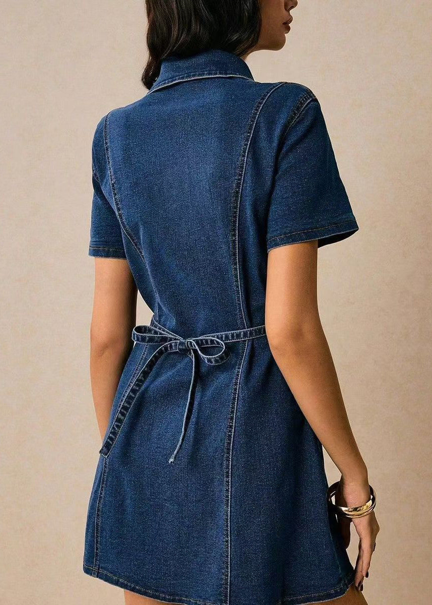 Women's Mini Dress Peter Pan Collar Tie Waist Short Sleeve 4