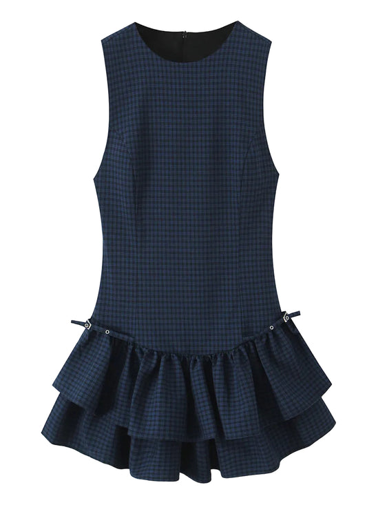 Women's Mini Dress Plaid Layered Summer Style 3