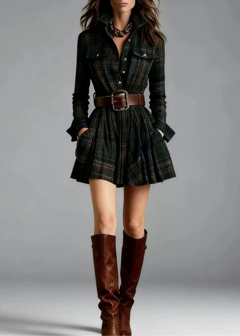 Women's Mini Dress Plaid Peter Pan Collar Long Sleeve 2