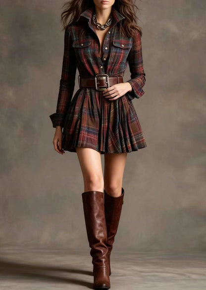 Women's Mini Dress Plaid Peter Pan Collar Long Sleeve 4