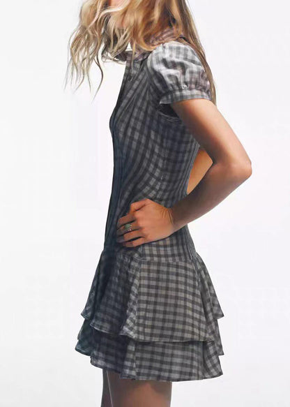 Women's Mini Dress Plaid Peter Pan Collar Short Sleeve 1