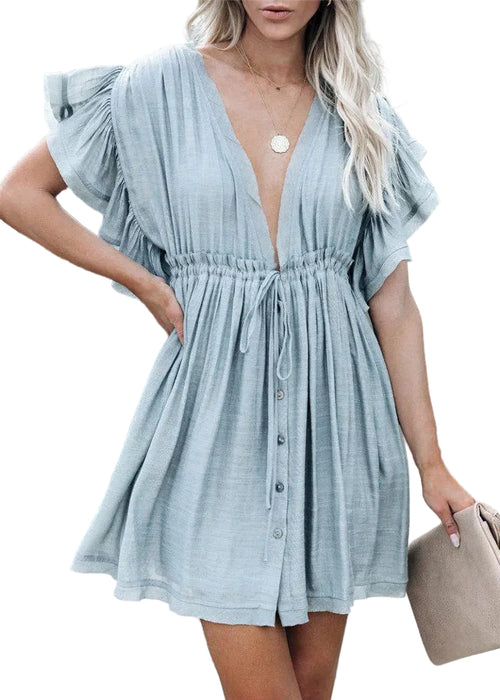 Women's Mini Dress Ruffled Lace-Up Summer Style 0