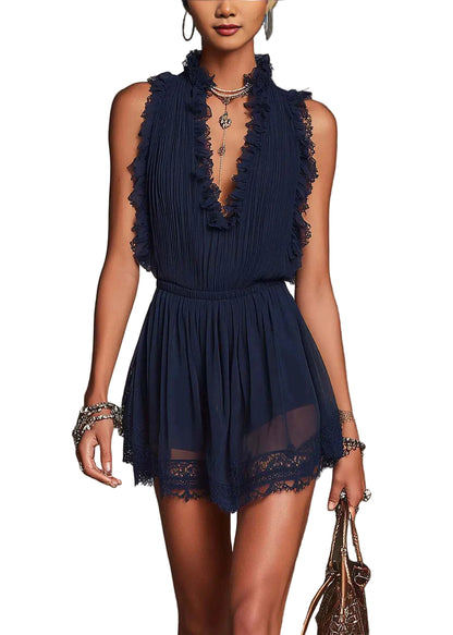 Women's Mini Dress Ruffled V Neck Sleeveless 0