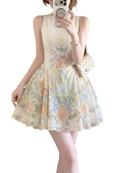 Women's Mini Dress Sleeveless Embroidered O Neck 0