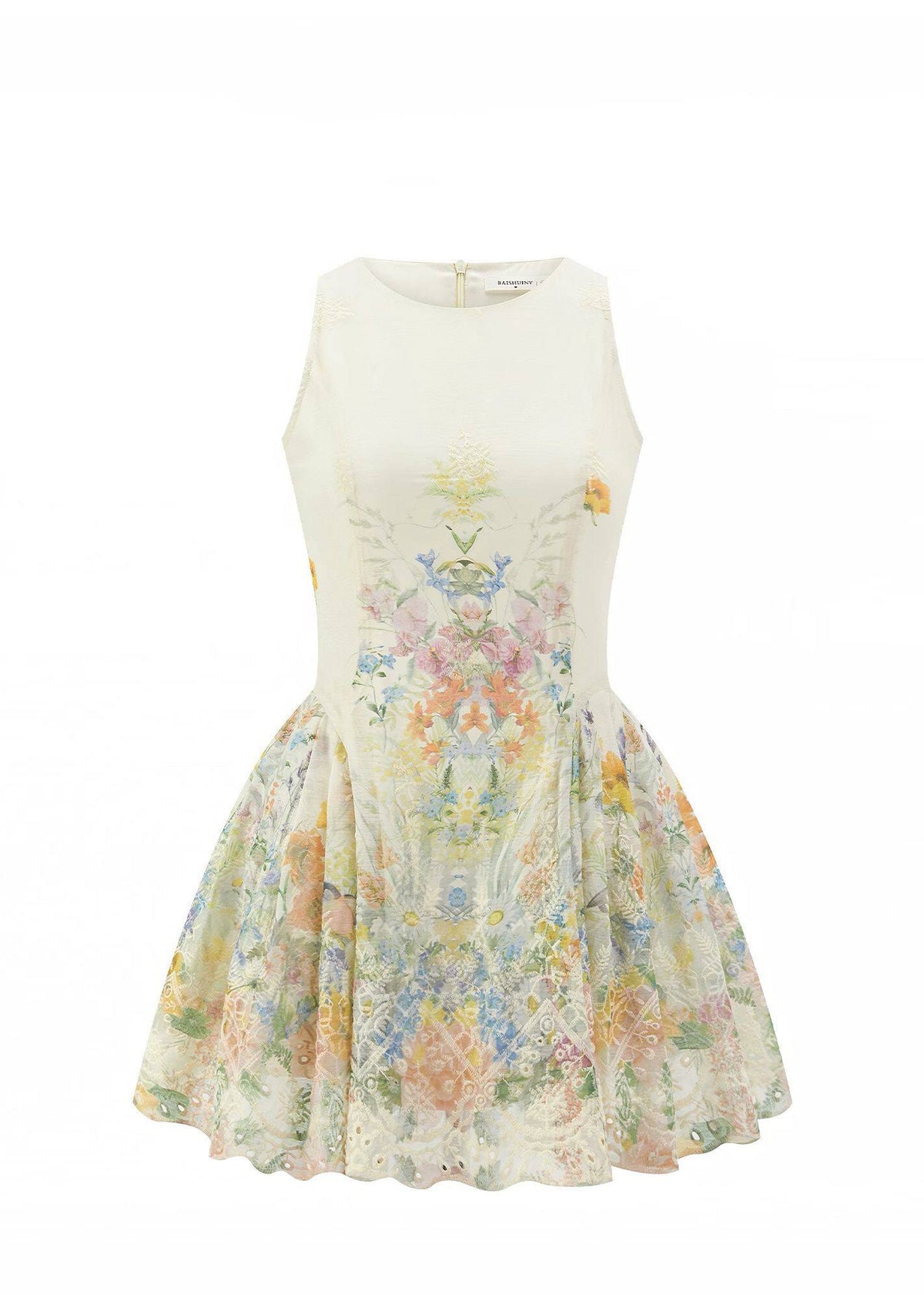 Women's Mini Dress Sleeveless Embroidered O Neck 4