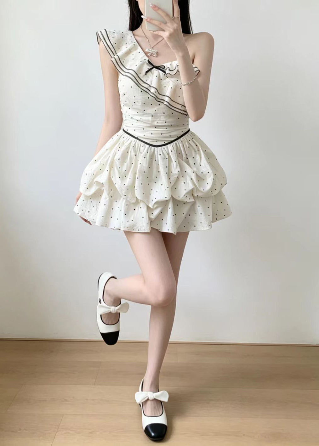 Women's Mini Dress Sleeveless Turtle Neck Polka Dot 1