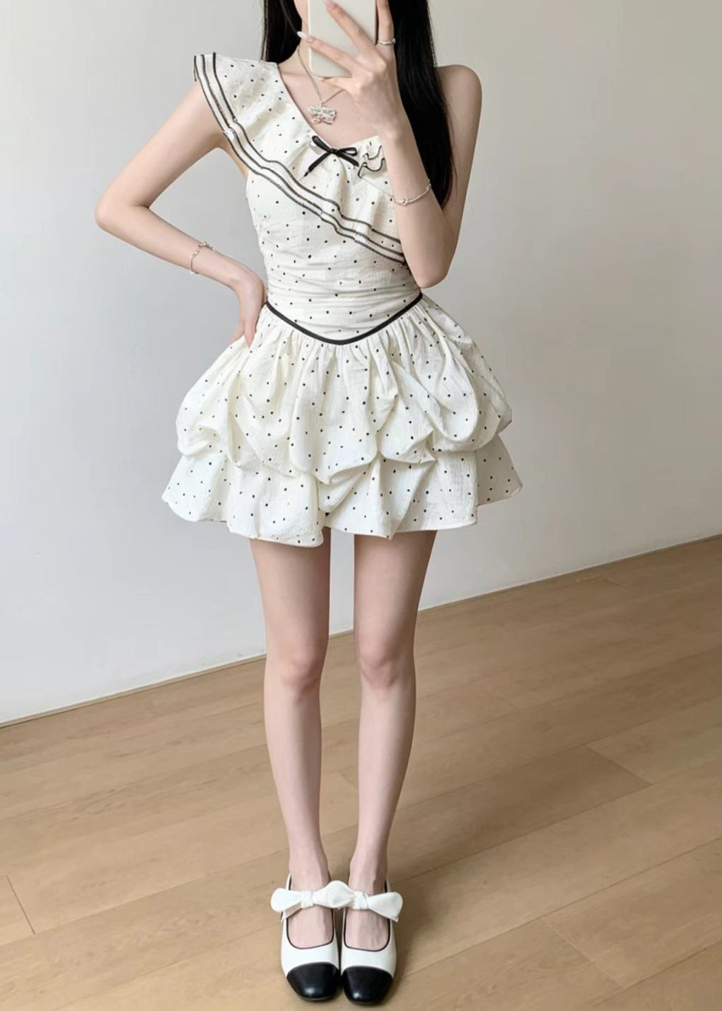 Women's Mini Dress Sleeveless Turtle Neck Polka Dot 4