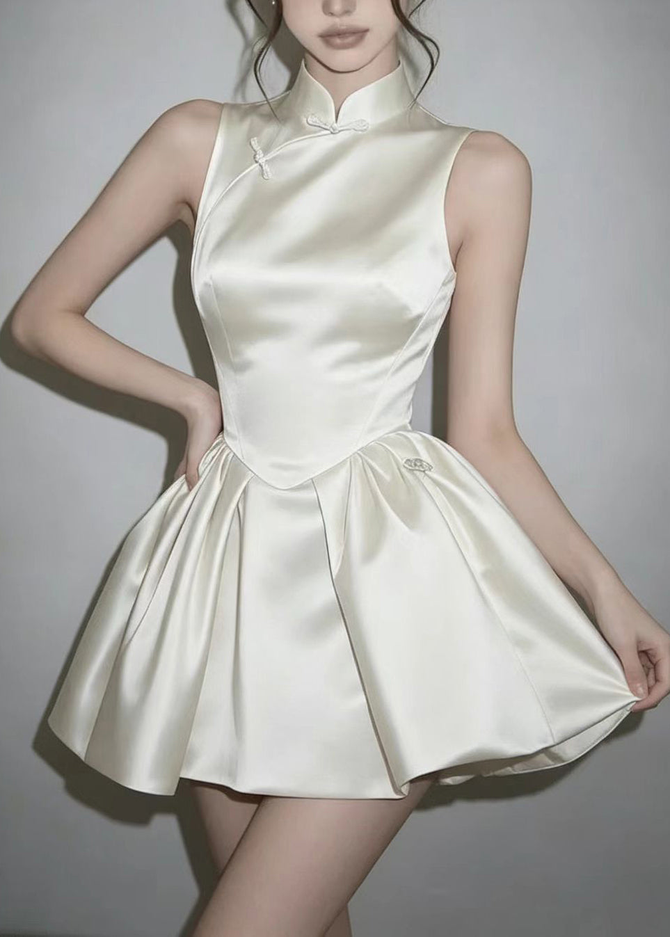 Women's Mini Dress Stand Collar Sleeveless 1