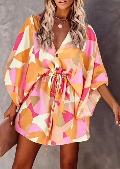 Women's Mini Dress Tie Waist Batwing Sleeve 2