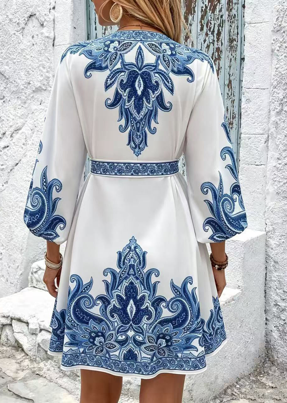 Women's Mini Dress Tie Waist Printed Summer Style 3