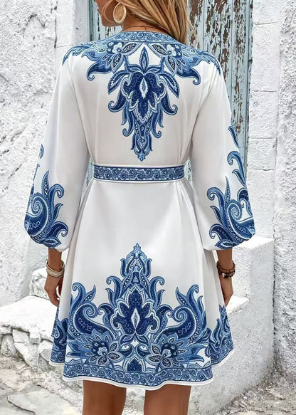 Women's Mini Dress Tie Waist Printed Summer Style 3