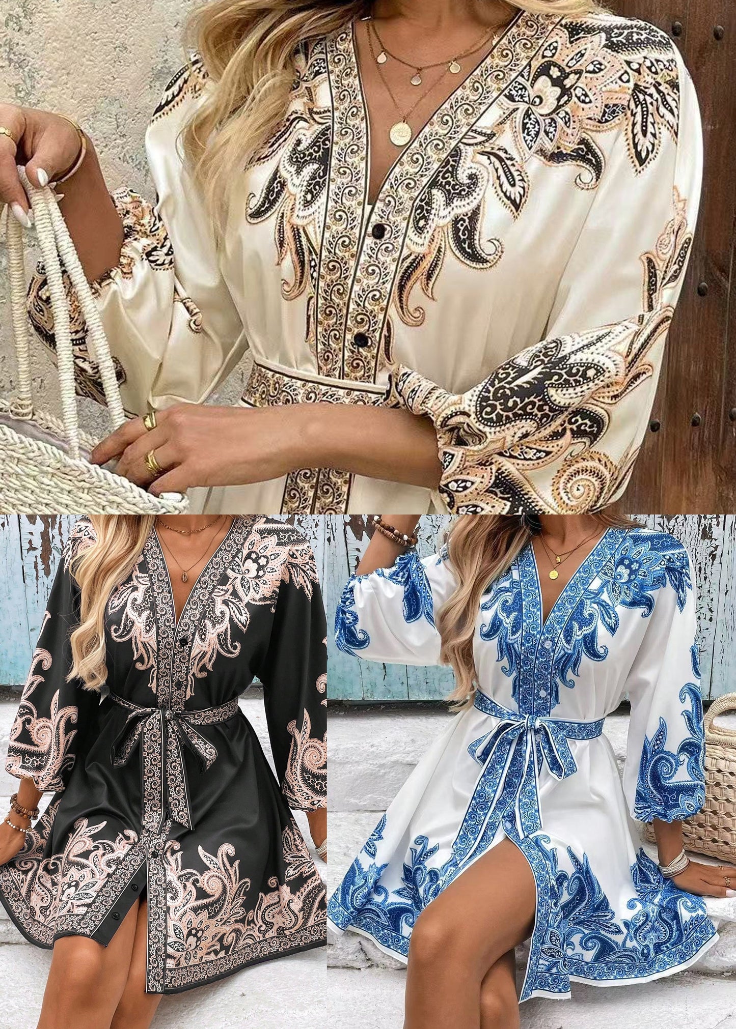 Women's Mini Dress Tie Waist Printed Summer Style 4
