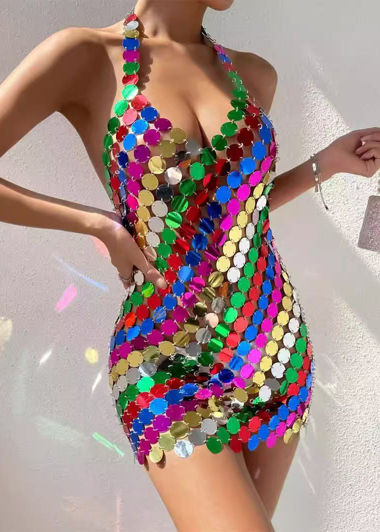 Women's Mini Dress V Neck Halter Backless Summer Style 3