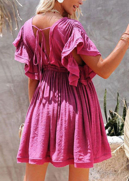Women's Mini Dress V Neck Lace-Up Summer Style 3