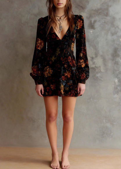 Women's Mini Dress V Neck Printed Long Sleeve 1