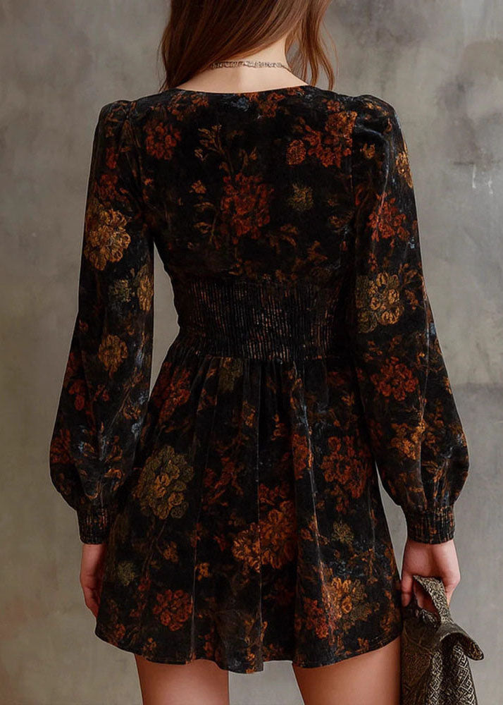 Women's Mini Dress V Neck Printed Long Sleeve 3