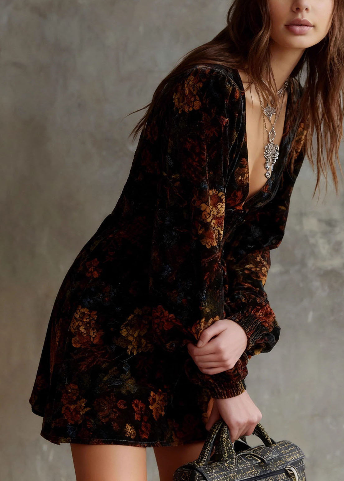 Women's Mini Dress V Neck Printed Long Sleeve 4