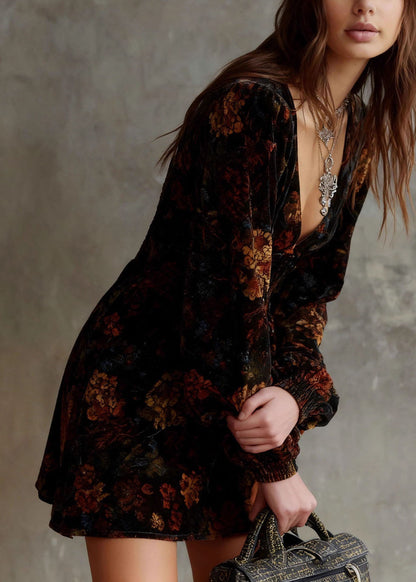 Women's Mini Dress V Neck Printed Long Sleeve 4