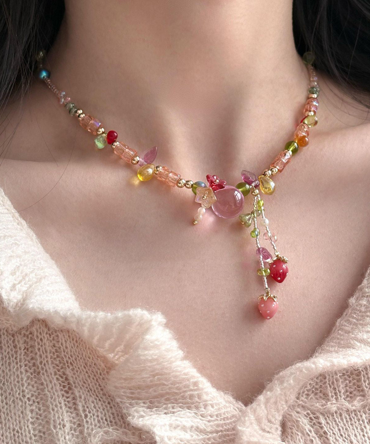 Women's Necklace Asymmetrical Beading Tassel Design 0
