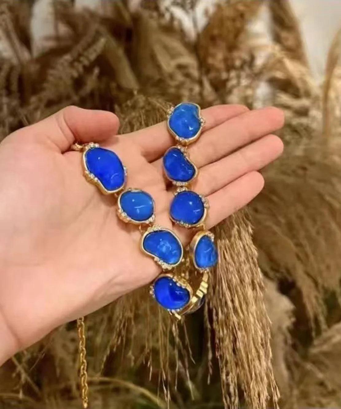 Women's Necklace Vintage Style Blue Gemstone Design 4