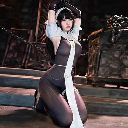Women's Nun Cosplay Jumpsuit Sheer Style 0