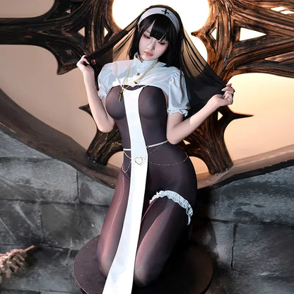 Women's Nun Cosplay Jumpsuit Sheer Style 2