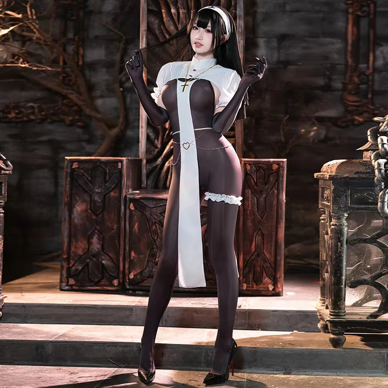Women's Nun Cosplay Jumpsuit Sheer Style 3