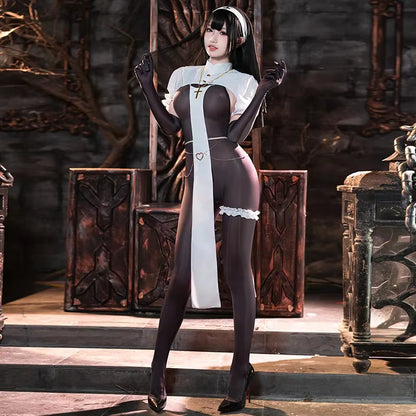 Women's Nun Cosplay Jumpsuit Sheer Style 3