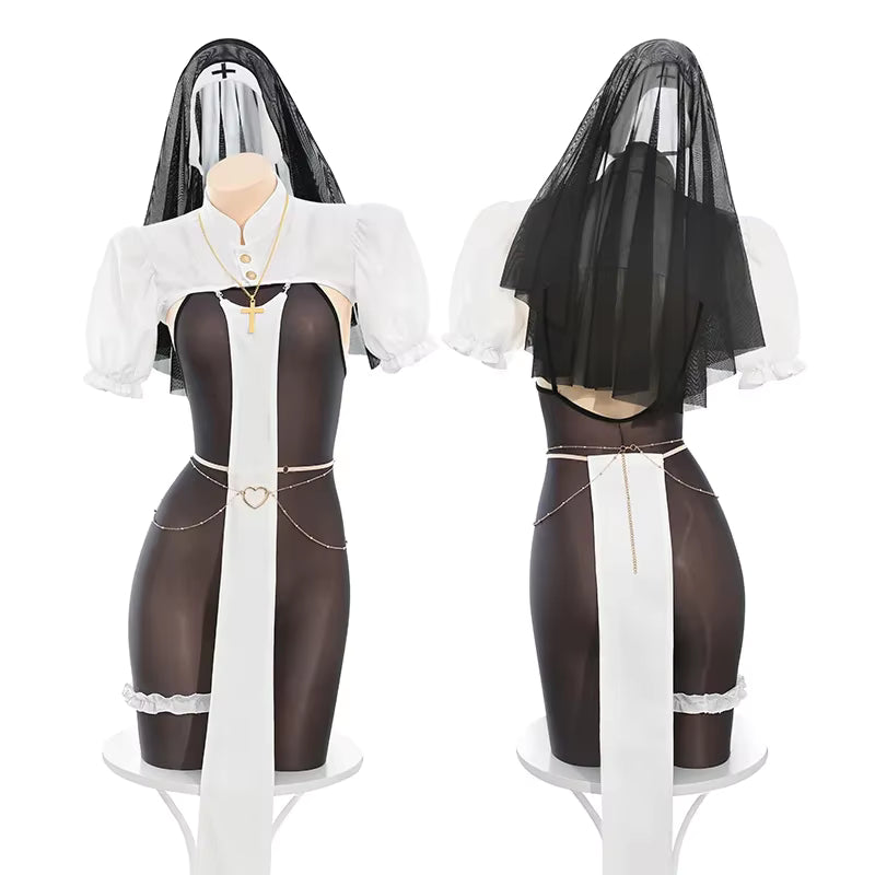 Women's Nun Cosplay Jumpsuit Sheer Style 4