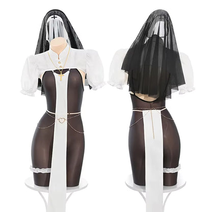 Women's Nun Cosplay Jumpsuit Sheer Style 4
