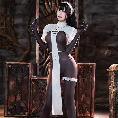 Women's Nun Cosplay Jumpsuit Sheer Style 6
