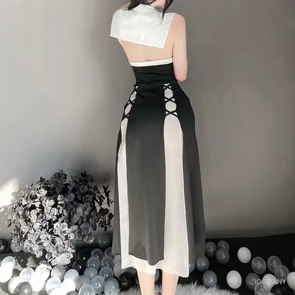 Women's Nun Costume Roleplay Dress with Headscarf 3