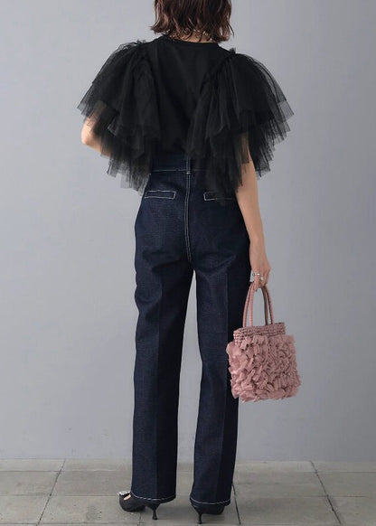 Women's O-Neck Patchwork Tulle Shirt Summer Style 4