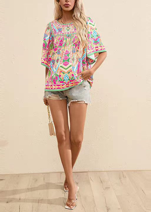 Women's O-Neck Shirt Wrinkled Print Summer Style 2