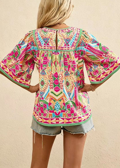 Women's O-Neck Shirt Wrinkled Print Summer Style 4