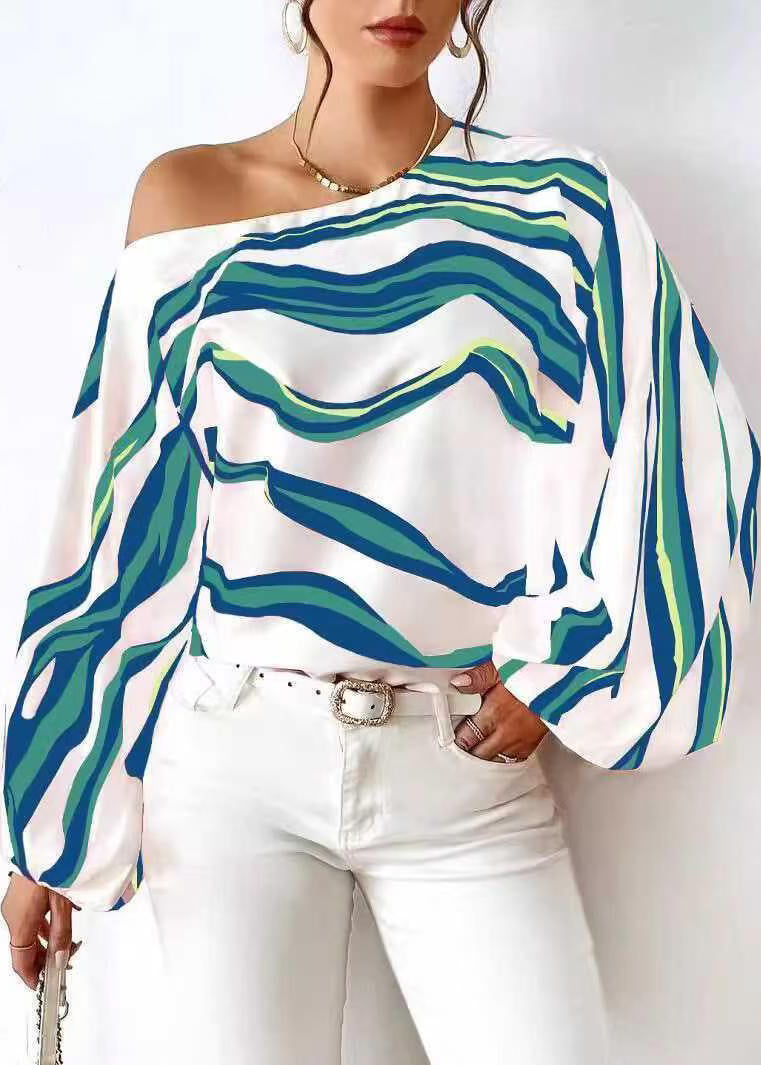 Women's One Shoulder Blouse Long Sleeve Striped 0