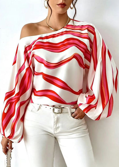 Women's One Shoulder Blouse Long Sleeve Striped 1