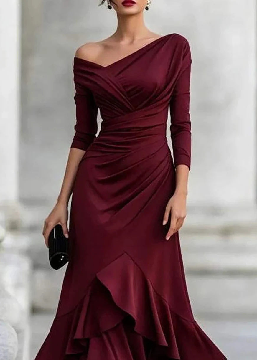 Women's One Shoulder Dress Ruched Layered Ruffled Style 4